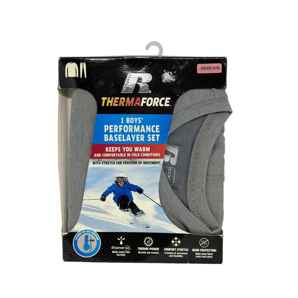 NWT Russell Boys XS (4/5) Thermaforce Gray Performance Baselayer Top & Pants Set